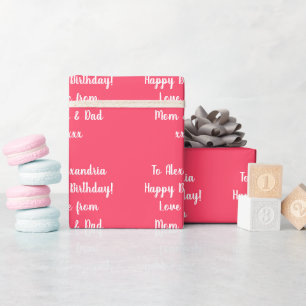 Papier Cadeau Nom Personnalisé Rose moderne rose heureux anniver