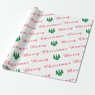 Papier Cadeau Nom personnalisé Rouge et blanc Joyeux Noël