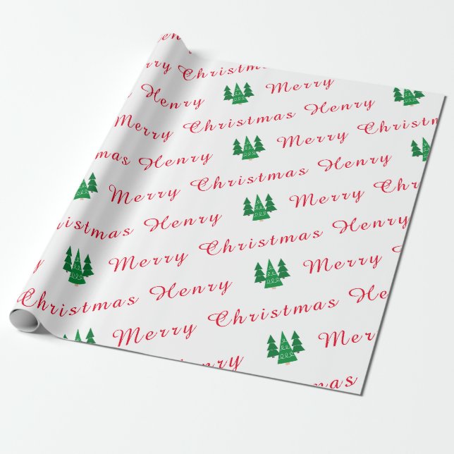 Papier Cadeau Nom personnalisé Rouge et blanc Joyeux Noël (Déroulé)