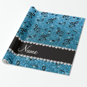 Papier Cadeau Nom personnalisé sky bleu parties scintillant note