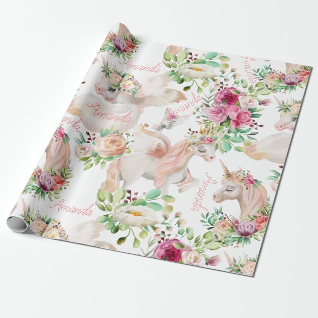 Papier Cadeau Nom personnalisé Unicorn Lover Plutôt (Déroulé)