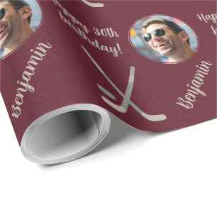 Papier Cadeau Nom personnel âge photo Sport Hockey Anniversaire