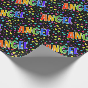 Papier Cadeau Nom prénom Arc-en-ciel "ANGE" + Étoiles