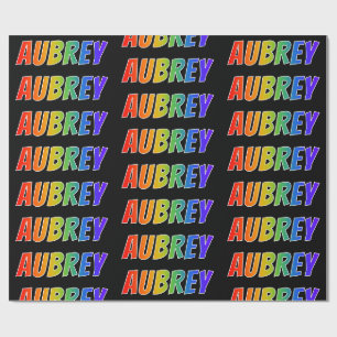 Papier Cadeau Nom prénom Arc-en-ciel "AUBREY"; Amusant et Coloré