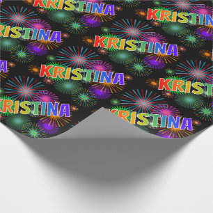 Papier Cadeau Nom prénom arc-en-ciel "KRISTINA" + Feux d'artific