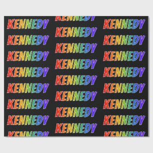 Papier Cadeau Nom prénom "KENNEDY" arc-en-ciel ; Amusant et Colo