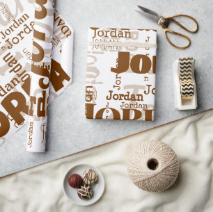 Papier Cadeau Nom répétitif Blanc Brown moderne Neutrals tendanc
