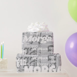 Papier Cadeau Nom répétitif Grey Blanc Moderne Neutrals tendance