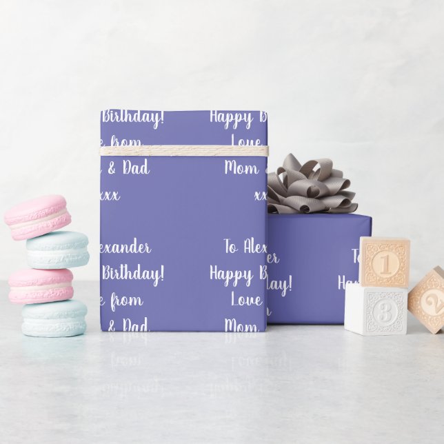 Papier Cadeau Nom Typographie moderne Périwinkle Joyeux annivers (Baby Shower)