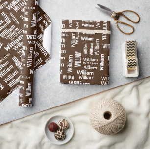 Papier Cadeau Nom WILLIAM Blanc Brown