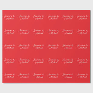 Papier Cadeau Noms de couple d'écriture rouge et blanc Mariage
