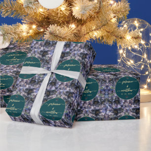 Papier Cadeau Noms de Couple Floral Noir Classique Mariage