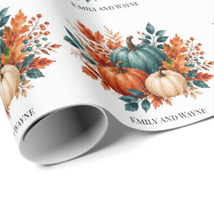 Papier Cadeau Noms de mariage citrouille sarcelle et rouille élé