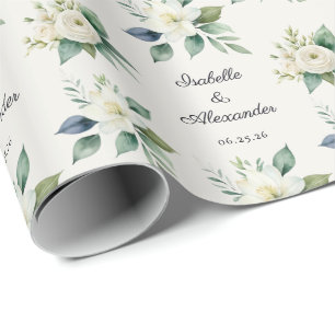 Papier Cadeau Noms de mariage personnalisés avec écriture floral