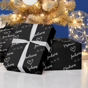 Papier Cadeau Noms de mariée et de chambre simples Mariage noir