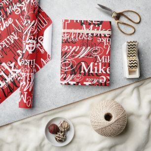 Papier Cadeau Noms personnalisés superposés sur rouge