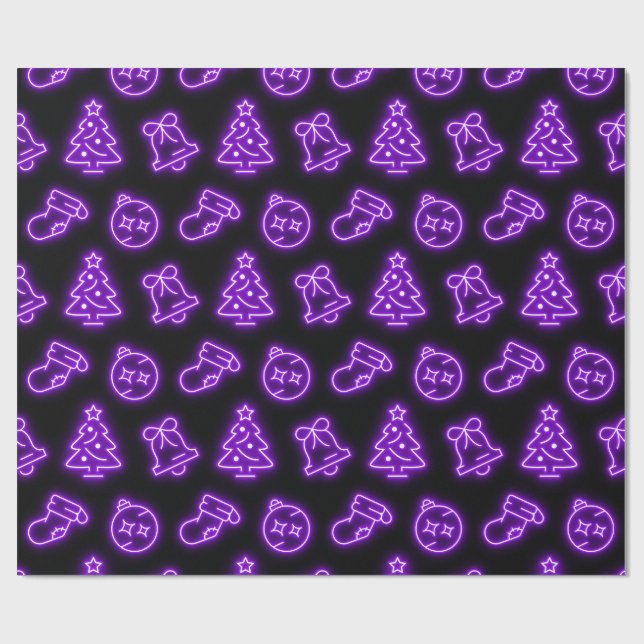 Papier Cadeau Non violet Noël sur le noir (Plat)