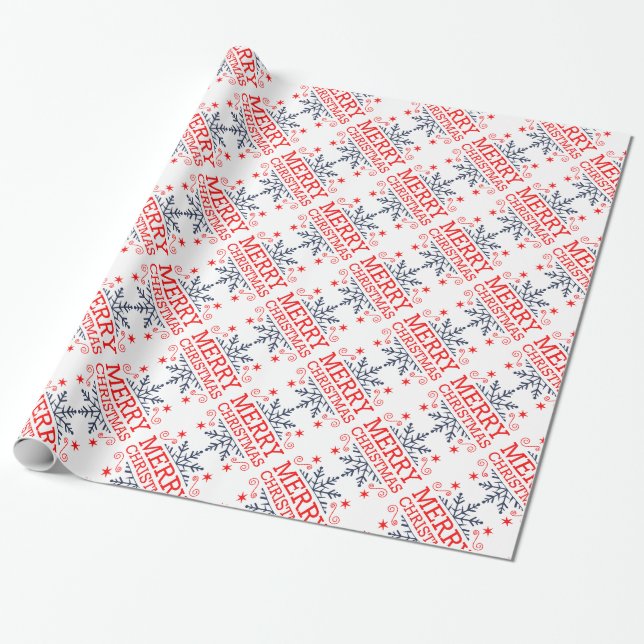 Papier Cadeau Nostalgale rétro Joyeux Noël Snowflakes Script (Déroulé)