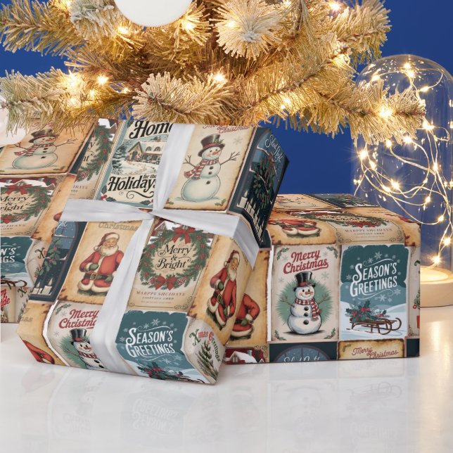 Papier Cadeau nostalgique Noël Collage Retro Holiday (Vacances)