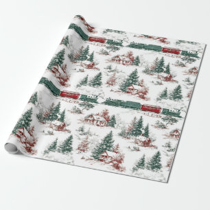 Papier Cadeau Nostalgique Vintage Rouge Vert