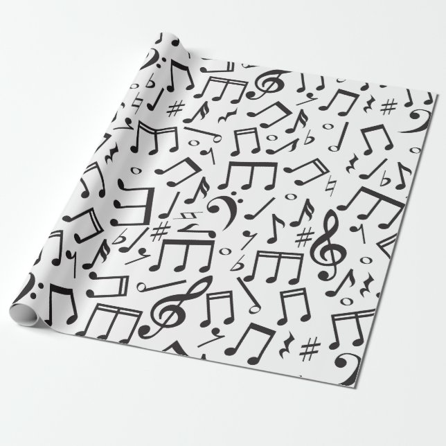 Papier Cadeau Notes de danse dans noir et le blanc (Déroulé)