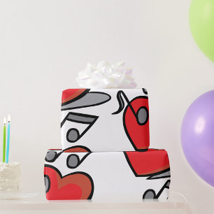 Papier Cadeau Notes de musique chantantes à cœur rouge