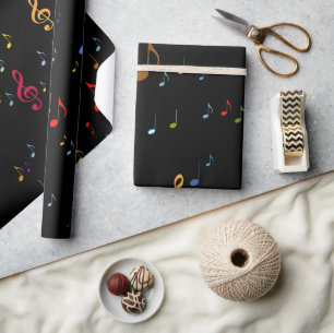 Papier Cadeau notes de musique colorées sur le noir