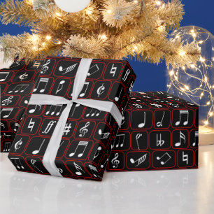 Papier Cadeau Notes géométriques noires et blanches rouges