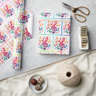 Papier Cadeau Notes musicales Arc-en-ciel avec visages Animés