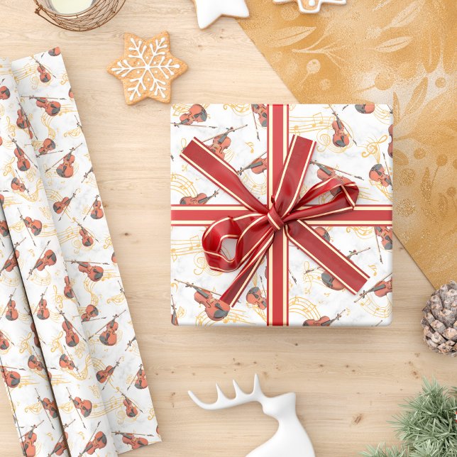 Papier Cadeau Notes musicales de Noël Violons Gold Music (Créateur téléchargé)