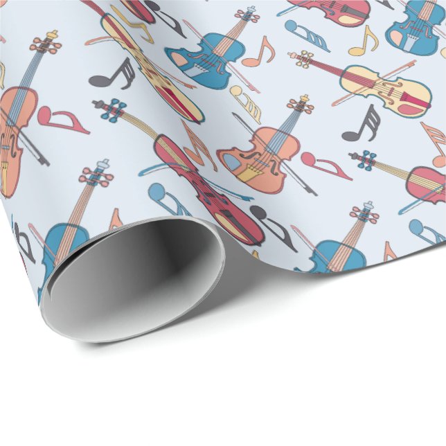 Papier Cadeau Notes musicales de violons à la ligne (Coin rond)