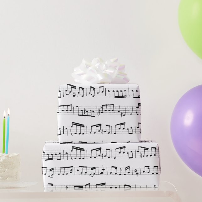 Papier Cadeau Notes musicales sur le blanc (Cadeaux de fête)
