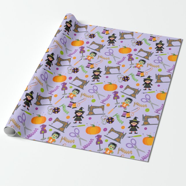Papier Cadeau Notions de couture de la marmite d'Halloween (Déroulé)