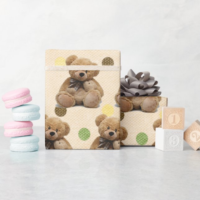 Papier Cadeau Nounours de bébés Brown sur Pois (Baby Shower)