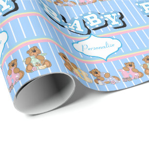 Papier Cadeau 🐻 nounours en bleu   Personnaliser