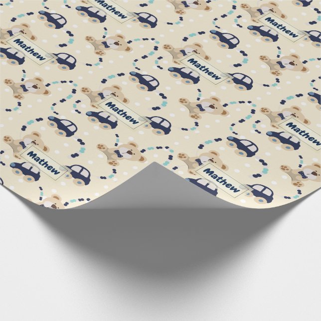 Papier Cadeau Nounours et voitures Baby Boy Motif (Coin)