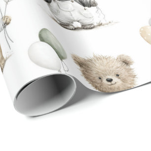 Papier Cadeau Nounours mignons à l'aquarelle avec ballons