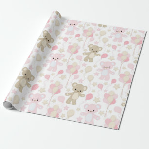 Papier Cadeau Nounours ROSE & TONNE AVEC BALLONS