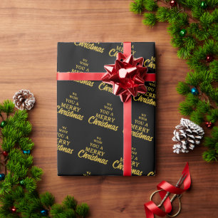 Papier Cadeau Nous Vous Souhaitons Un Joyeux Noël Noir & Jaune