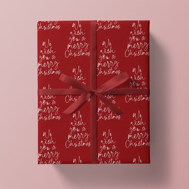 Papier Cadeau Nous vous souhaitons un joyeux Noël rouge vacances (Créateur téléchargé)