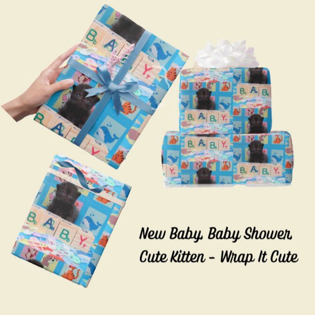 Papier Cadeau Nouveau bébé, Baby shower, Kitten (baby kitten wrapping paper)