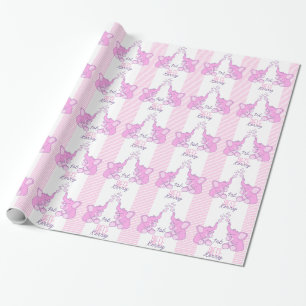 Papier Cadeau Nouveau bébé douche nièce nom d'éléphant rose enve