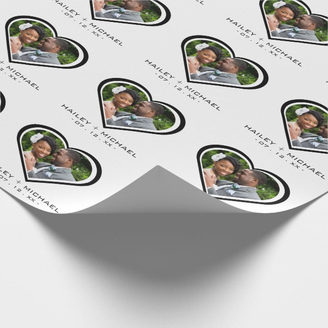 Papier Cadeau Nouveau-marié Mariage photo de coeur (Coin)