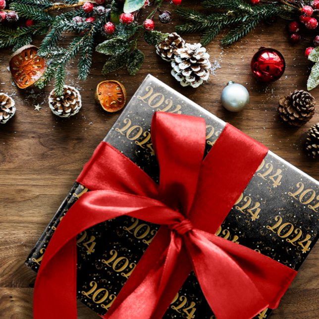 Papier Cadeau Nouvel An 2024 Papier à enveloppement noir (Créateur téléchargé)