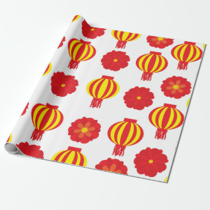 Papier Cadeau Nouvel An chinois 2020 Jaune et lanterne rouge fle