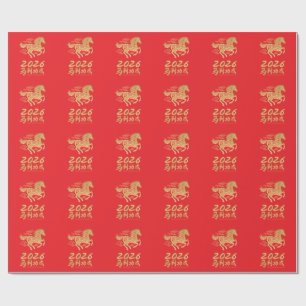 Papier Cadeau Nouvel An chinois 2026 Année du Cheval