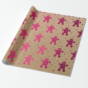 Papier Cadeau Nouvel An de Noël Fuchsia Gingbread Man Kraft