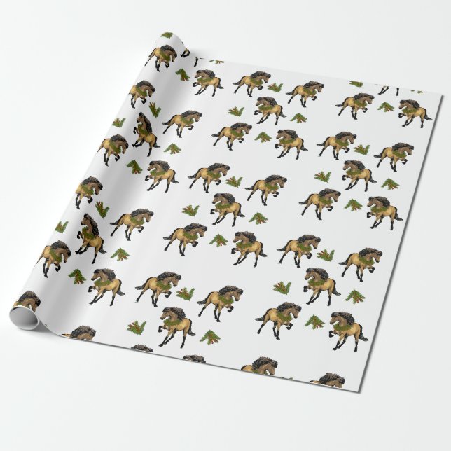 Papier Cadeau Nouvelle Buckskin islandais Cheval Noël (Déroulé)