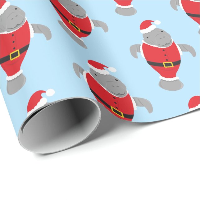 Papier Cadeau Novelty Père Noël Animal Manatee Noël (Coin rond)