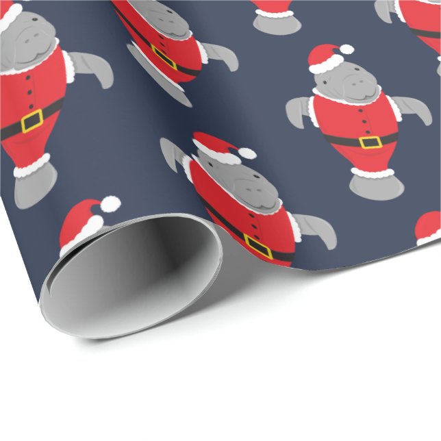 Papier Cadeau Novelty Père Noël Animal Manatee Noël (Coin rond)